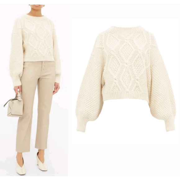 I Love MR MITTENS balloon slv cropped cable goop fave knit top sweater $485 M/L